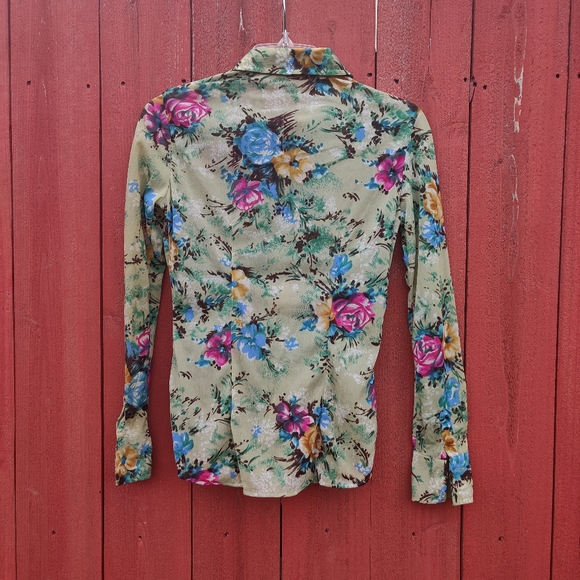 Vintage Trousers Up Floral Button Down Shirt Long Sleeve Sz 9 Small - Picture 7 of 9